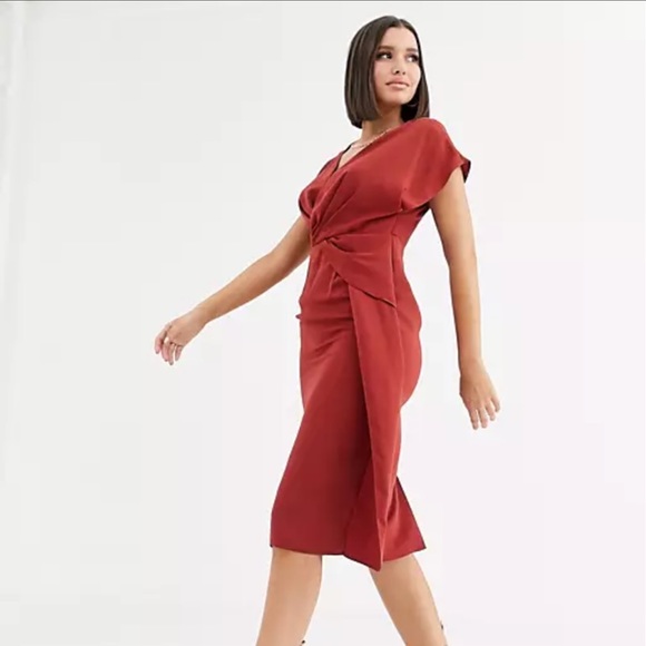 ASOS DESIGN twist and drape front midi dress - Picture 1 of 4